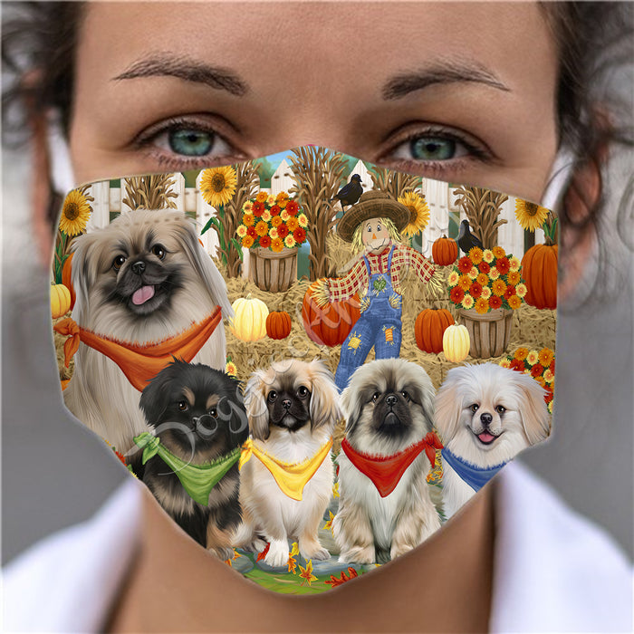 Fall Festive Harvest Time Gathering  Pekingese Dogs Face Mask FM48555