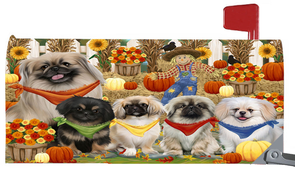 Fall Festive Harvest Time Gathering Pekingese Dogs 6.5 x 19 Inches Magnetic Mailbox Cover Post Box Cover Wraps Garden Yard Décor MBC49100
