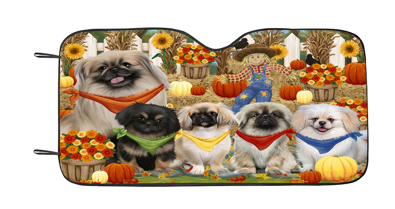 Fall Festive Harvest Time Gathering Pekingese Dogs Car Sun Shade