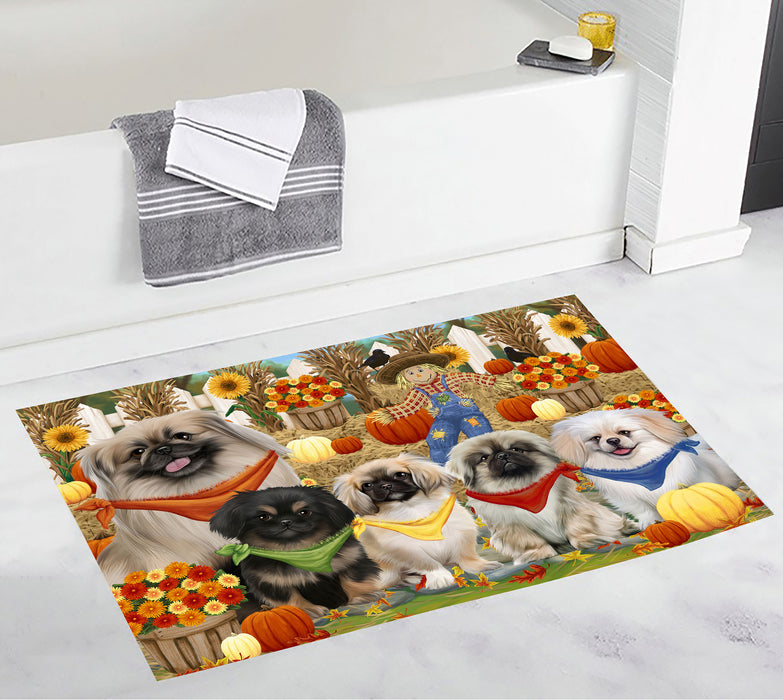 Fall Festive Harvest Time Gathering Pekingese Dogs Bath Mat