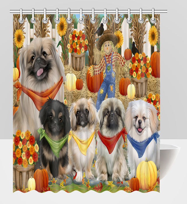 Fall Festive Harvest Time Gathering Pekingese Dogs Shower Curtain