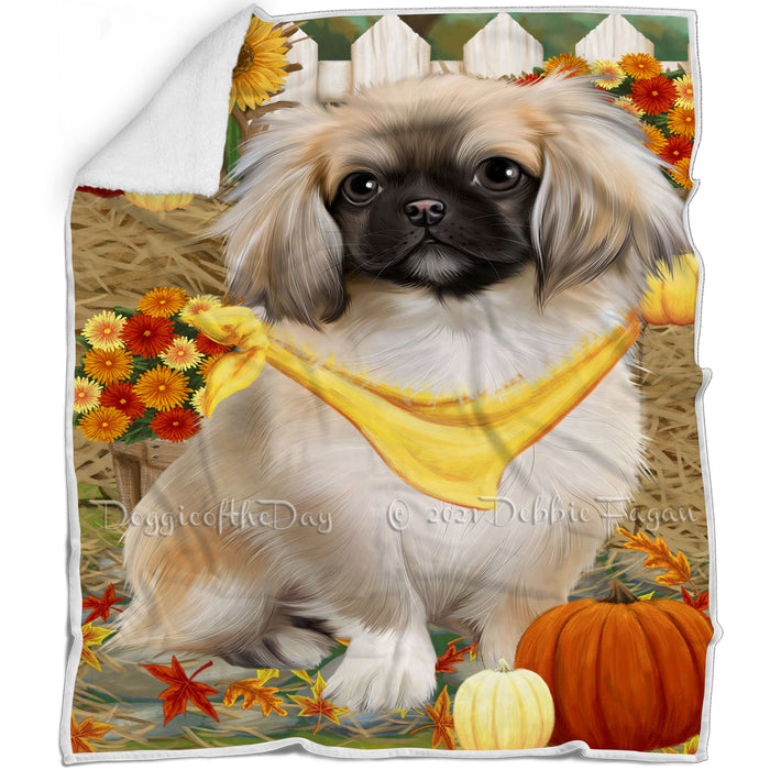 Fall Autumn Greeting Pekingese Dog with Pumpkins Blanket BLNKT73173