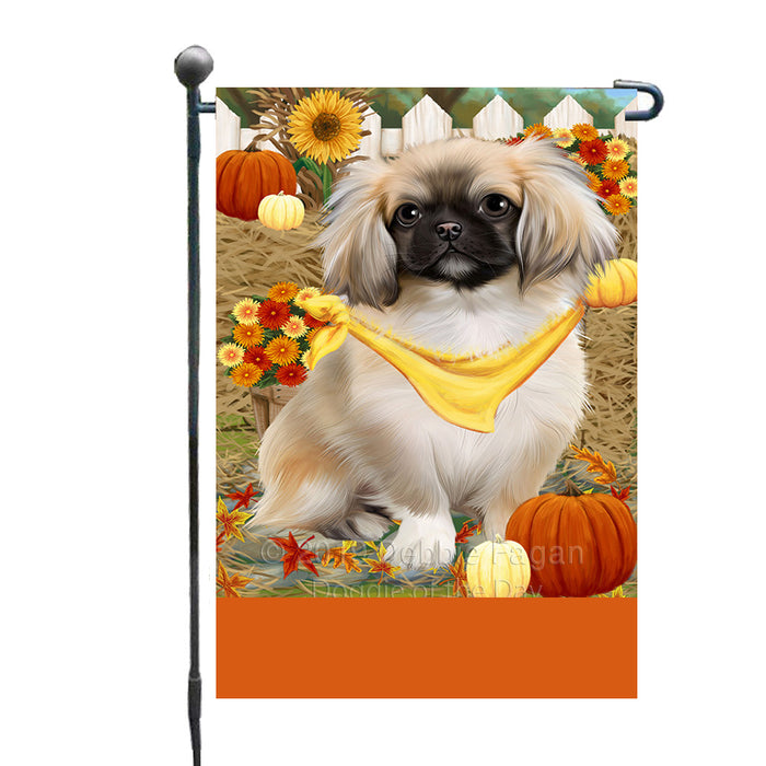 Personalized Fall Autumn Greeting Pekingese Dog with Pumpkins Custom Garden Flags GFLG-DOTD-A61986
