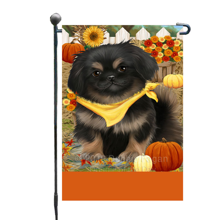 Personalized Fall Autumn Greeting Pekingese Dog with Pumpkins Custom Garden Flags GFLG-DOTD-A61987