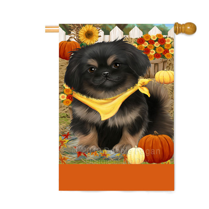 Personalized Fall Autumn Greeting Pekingese Dog with Pumpkins Custom House Flag FLG-DOTD-A62043