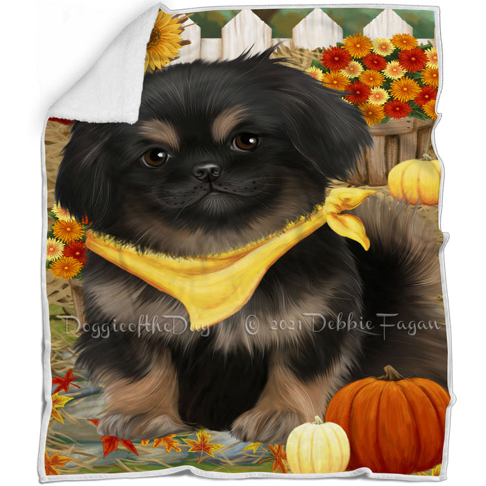 Fall Autumn Greeting Pekingese Dog with Pumpkins Blanket BLNKT73182
