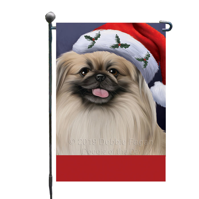 Personalized Christmas Holidays Pekingese Dog Wearing Santa Hat Portrait Head Custom Garden Flags GFLG-DOTD-A59843