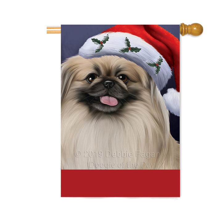 Personalized Christmas Holidays Pekingese Dog Wearing Santa Hat Portrait Head Custom House Flag FLG-DOTD-A59899