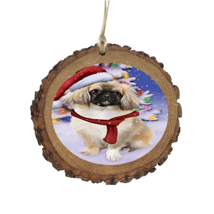 Winterland Wonderland Pekingese Dog In Christmas Holiday Scenic Background Wooden Christmas Ornament WOR49612