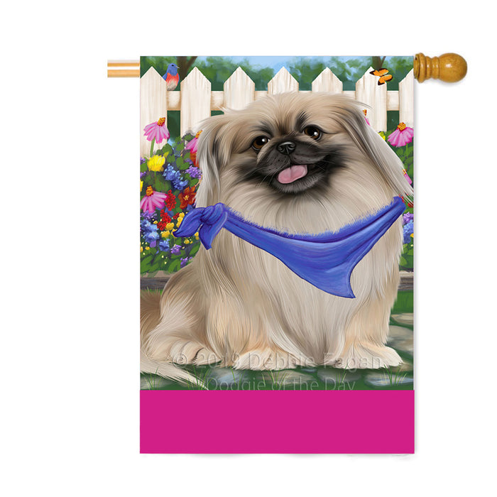Personalized Spring Floral Pekingese Dog Custom House Flag FLG-DOTD-A62982