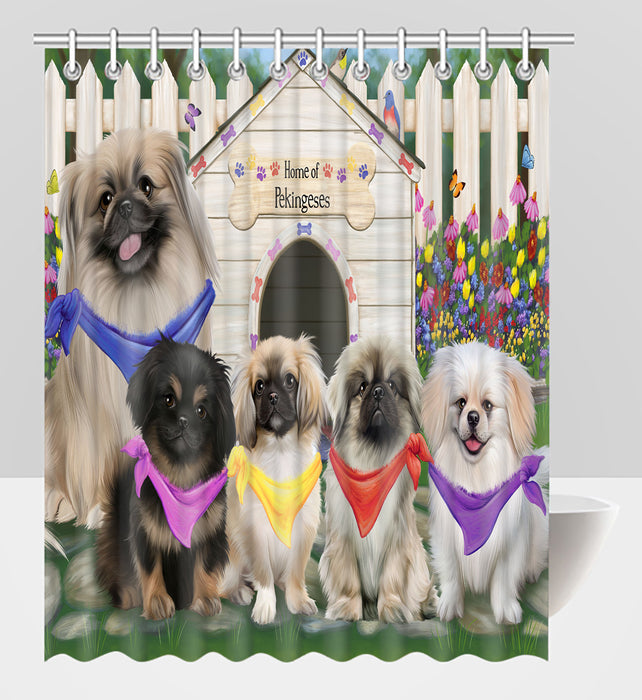 Spring Dog House Pekingese Dogs Shower Curtain