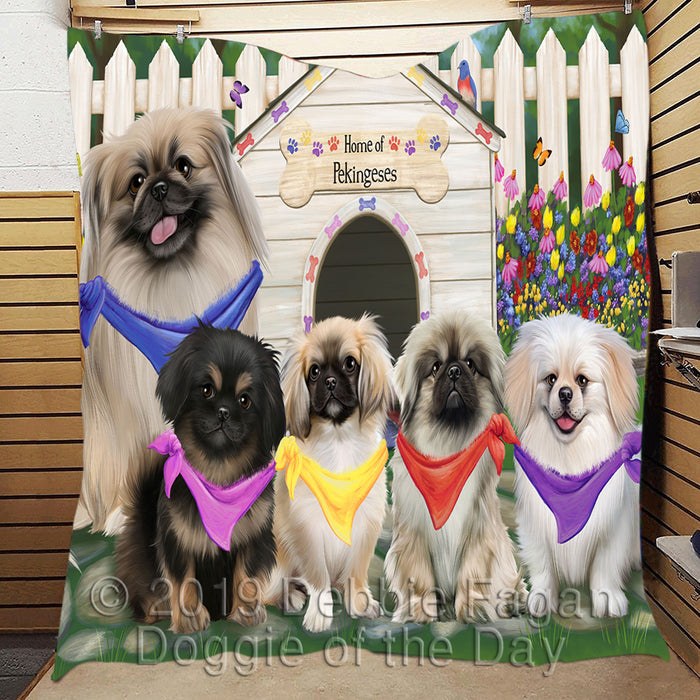 Spring Dog House Pekingese Dogs Quilt