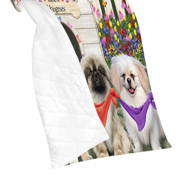 Spring Dog House Pekingese Dogs Quilt