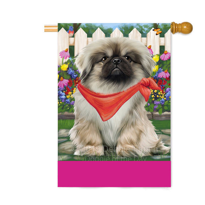 Personalized Spring Floral Pekingese Dog Custom House Flag FLG-DOTD-A62984