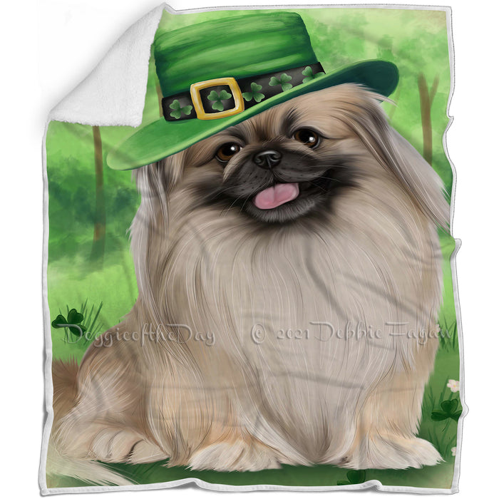 St. Patricks Day Irish Portrait Pekingese Dog Blanket BLNKT55182