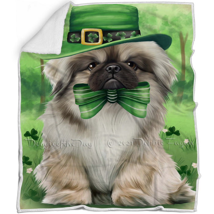 St. Patricks Day Irish Portrait Pekingese Dog Blanket BLNKT55191