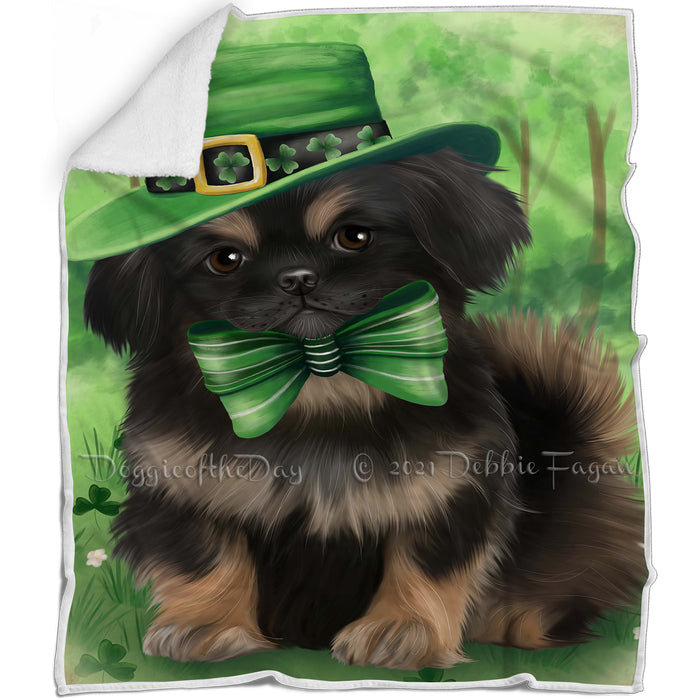 St. Patricks Day Irish Portrait Pekingese Dog Blanket BLNKT55200