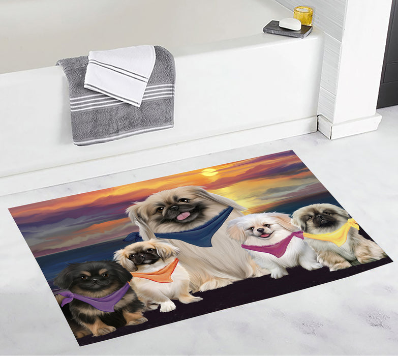 Family Sunset Portrait Pekingese Dogs Bath Mat