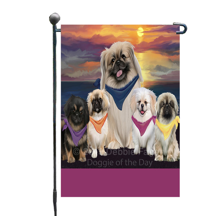 Personalized Family Sunset Portrait Pekingese Dogs Custom Garden Flags GFLG-DOTD-A60616