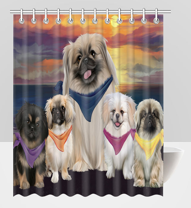 Family Sunset Portrait Pekingese Dogs Shower Curtain
