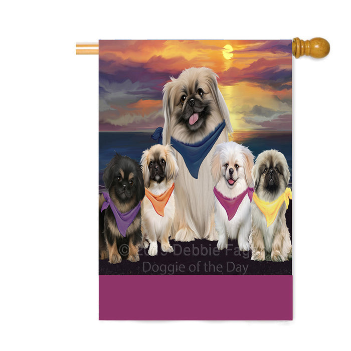 Personalized Family Sunset Portrait Pekingese Dogs Custom House Flag FLG-DOTD-A60672