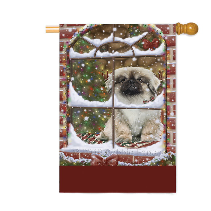 Personalized Please Come Home For Christmas Pekingese Dog Sitting In Window Custom House Flag FLG-DOTD-A60241