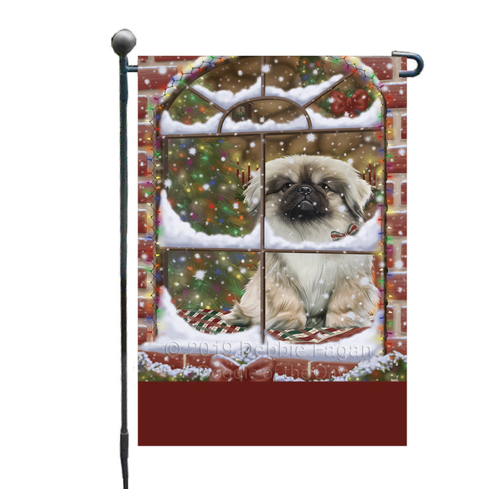Personalized Please Come Home For Christmas Pekingese Dog Sitting In Window Custom Garden Flags GFLG-DOTD-A60185