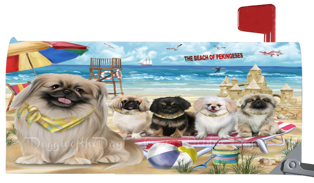 Pet Friendly Beach Pekingese Dogs Magnetic Mailbox Cover Both Sides Pet Theme Printed Decorative Letter Box Wrap Case Postbox Thick Magnetic Vinyl Material