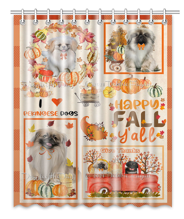 Happy Fall Y'all Pumpkin Pekingese Dogs Shower Curtain Bathroom Accessories Decor Bath Tub Screens