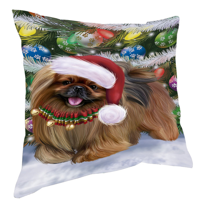 Chistmas Trotting in the Snow Pekingese Dog Pillow with Top Quality High-Resolution Images - Ultra Soft Pet Pillows for Sleeping - Reversible & Comfort - Ideal Gift for Dog Lover - Cushion for Sofa Couch Bed - 100% Polyester, PILA93880