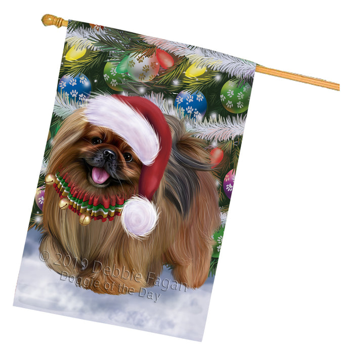 Chistmas Trotting in the Snow Pekingese Dog House Flag Outdoor Decorative Double Sided Pet Portrait Weather Resistant Premium Quality Animal Printed Home Decorative Flags 100% Polyester FLG69657
