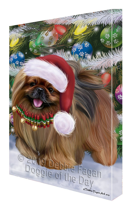 Chistmas Trotting in the Snow Pekingese Dog Canvas Wall Art - Premium Quality Ready to Hang Room Decor Wall Art Canvas - Unique Animal Printed Digital Painting for Decoration CVS672