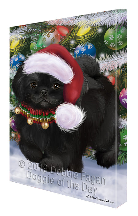 Chistmas Trotting in the Snow Pekingese Dog Canvas Wall Art - Premium Quality Ready to Hang Room Decor Wall Art Canvas - Unique Animal Printed Digital Painting for Decoration CVS673