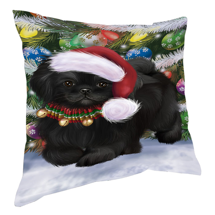 Chistmas Trotting in the Snow Pekingese Dog Pillow with Top Quality High-Resolution Images - Ultra Soft Pet Pillows for Sleeping - Reversible & Comfort - Ideal Gift for Dog Lover - Cushion for Sofa Couch Bed - 100% Polyester, PILA93883