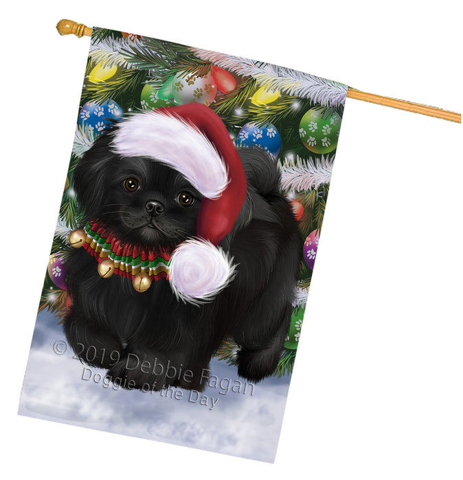 Chistmas Trotting in the Snow Pekingese Dog House Flag Outdoor Decorative Double Sided Pet Portrait Weather Resistant Premium Quality Animal Printed Home Decorative Flags 100% Polyester FLG69658