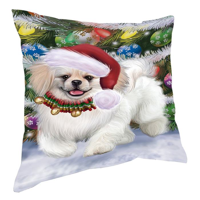 Chistmas Trotting in the Snow Pekingese Dog Pillow with Top Quality High-Resolution Images - Ultra Soft Pet Pillows for Sleeping - Reversible & Comfort - Ideal Gift for Dog Lover - Cushion for Sofa Couch Bed - 100% Polyester, PILA93886
