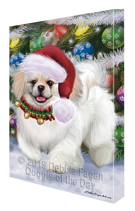 Chistmas Trotting in the Snow Pekingese Dog Canvas Wall Art - Premium Quality Ready to Hang Room Decor Wall Art Canvas - Unique Animal Printed Digital Painting for Decoration CVS674