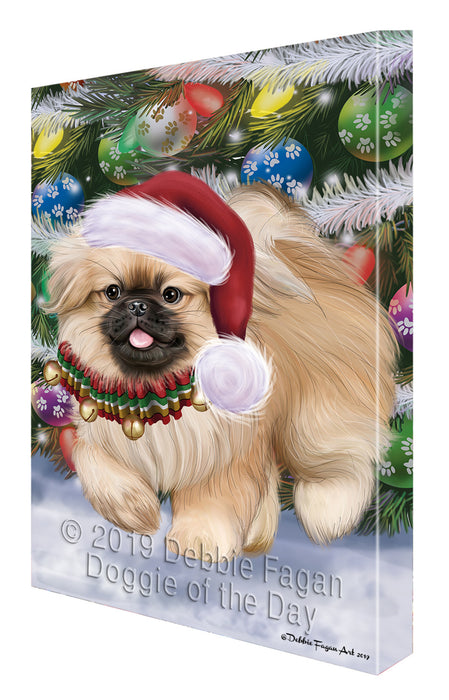 Chistmas Trotting in the Snow Pekingese Dog Canvas Wall Art - Premium Quality Ready to Hang Room Decor Wall Art Canvas - Unique Animal Printed Digital Painting for Decoration CVS675