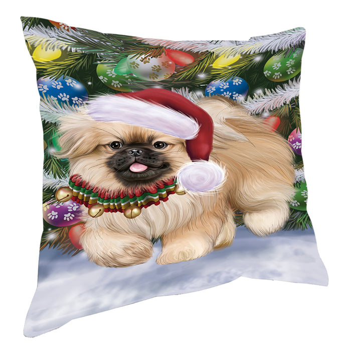 Chistmas Trotting in the Snow Pekingese Dog Pillow with Top Quality High-Resolution Images - Ultra Soft Pet Pillows for Sleeping - Reversible & Comfort - Ideal Gift for Dog Lover - Cushion for Sofa Couch Bed - 100% Polyester, PILA93889