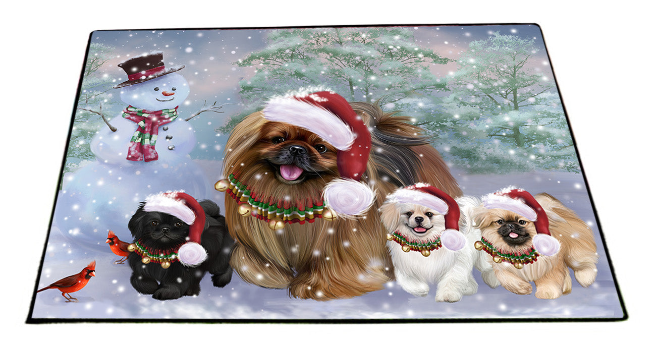Christmas Running Family Pekingese Dogs Floormat FLMS56044