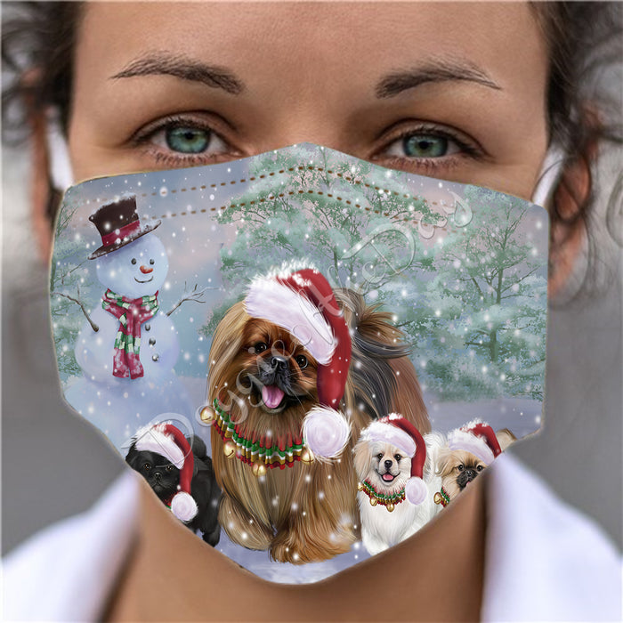 Christmas Running Fammily Pekingese Dogs Face Mask FM48732