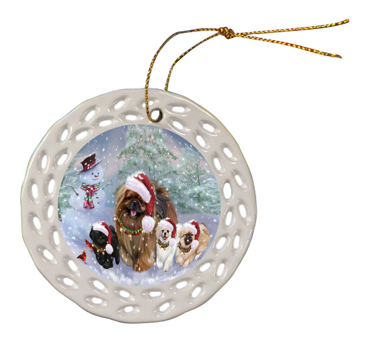 Christmas Running Family Pekingese Dogs Doily Ornament DPOR59121