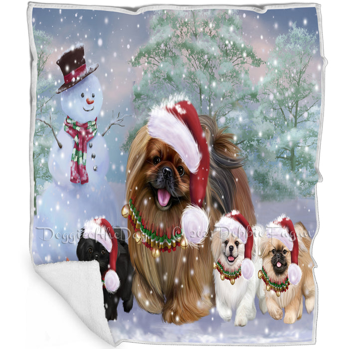 Christmas Running Family Pekingese Dogs Blanket BLNKT143421