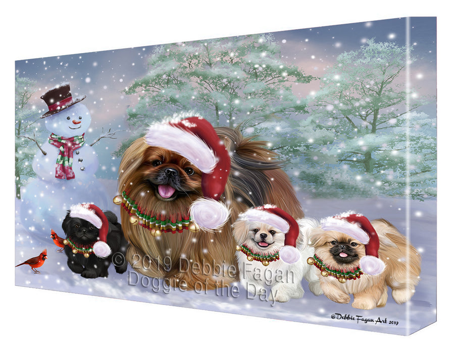 Christmas Running Family Pekingese Dogs Canvas Wall Art - Premium Quality Ready to Hang Room Decor Wall Art Canvas - Unique Animal Printed Digital Painting for Decoration