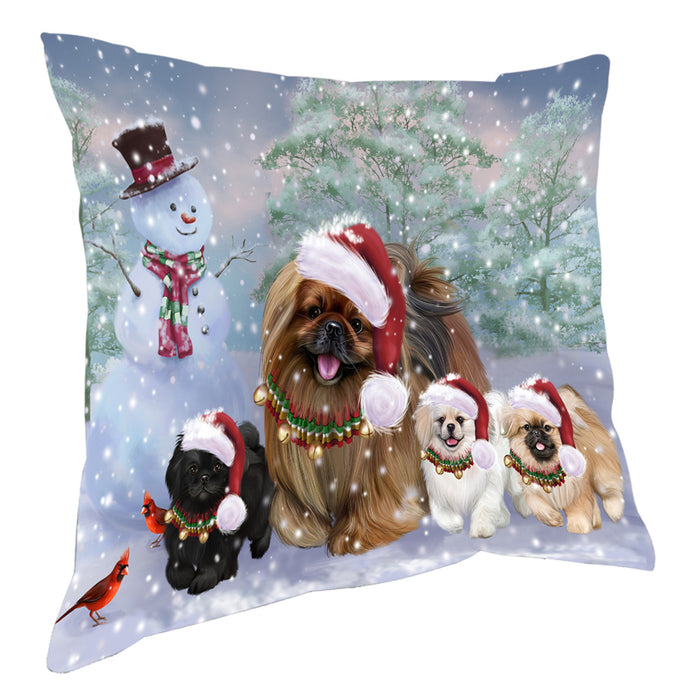 Christmas Running Family Pekingese Dogs Pillow with Top Quality High-Resolution Images - Ultra Soft Pet Pillows for Sleeping - Reversible & Comfort - Ideal Gift for Dog Lover - Cushion for Sofa Couch Bed - 100% Polyester