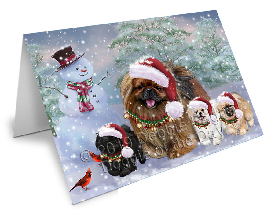 Christmas Running Family Pekingese Dogs Handmade Artwork Assorted Pets Greeting Cards and Note Cards with Envelopes for All Occasions and Holiday Seasons