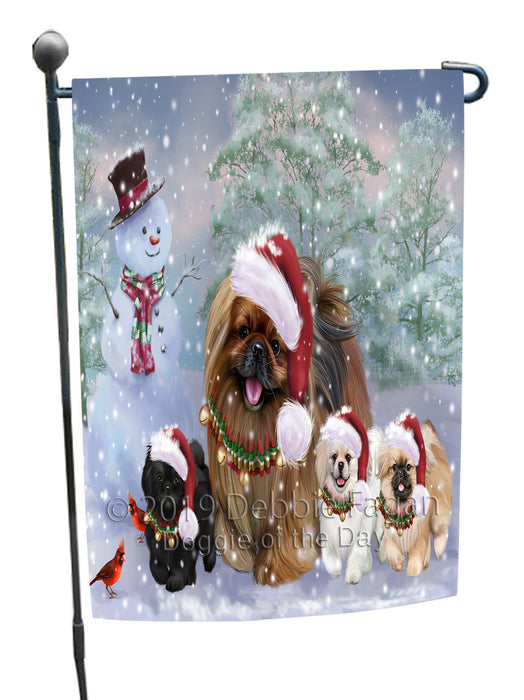 Christmas Running Family Pekingese Dogs Garden Flags Outdoor Decor for Homes and Gardens Double Sided Garden Yard Spring Decorative Vertical Home Flags Garden Porch Lawn Flag for Decorations
