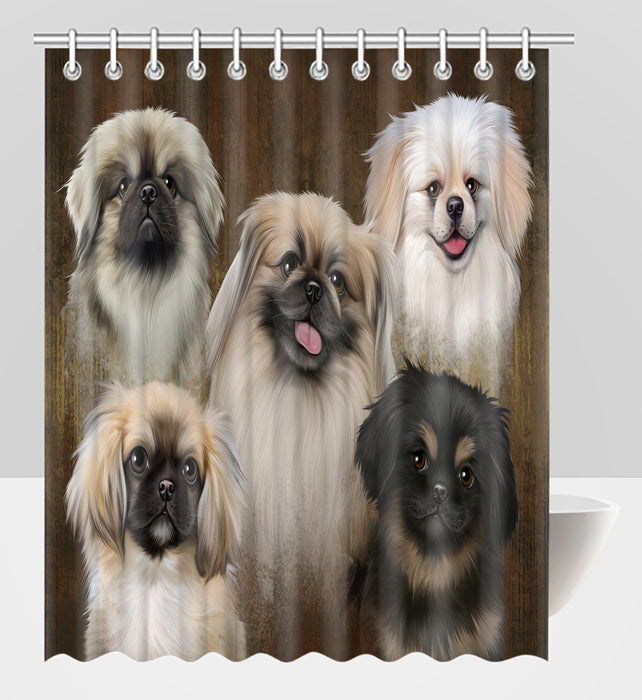 Rustic Pekingese Dogs Shower Curtain