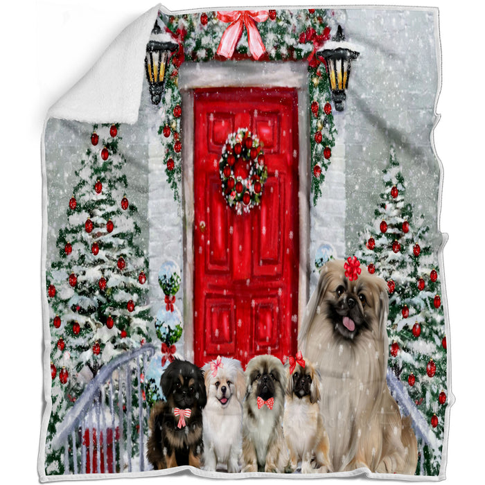 Christmas Holiday Welcome Pekingese Dogs Blanket - Lightweight Soft Cozy and Durable Bed Blanket - Animal Theme Fuzzy Blanket for Sofa Couch