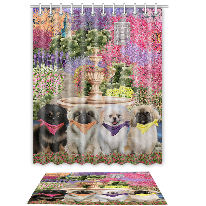 Pekingese Shower Curtain & Bath Mat Set, Custom, Explore a Variety of Designs, Personalized, Curtains with hooks and Rug Bathroom Decor, Halloween Gift for Dog Lovers